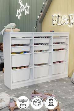 12 Sepetli Dolap Çok Amaçlı Dolap Oyuncak Dolabı Lara Beyaz