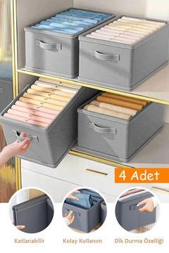 4 Adet Dolap İçi Düzenleyici, Raf Düzenleyici, Katlanabilir Kıyafet Saklama Kutusu-45cm x 25cm x 20c