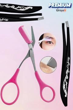 Kaş Makası ve Yandan Kavis Siyah Cımbız Seti Taraklı Kaş Makası Fenomen Cımbız Seti