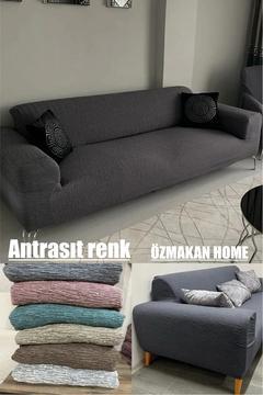 Jakarlı 3kişilik Koltuk Örtüsü , Çekyat Kanepe Kılıfı (ÜRÜN İÇERİĞİ 1ADET)antrasit