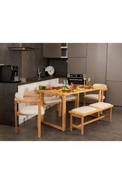 Cheri Iskandinav 4 Sandalye 1 Bench 1 Masa Doğal Masif Yemek Mutfak Masa Takımı El Işçiliği (80*140)