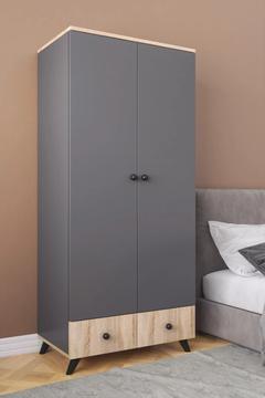 Ae-1084 Tekir 2 Kapaklı Çekmeceli Askılı Raflı Bölmeli Antrasit Gri Gardırop