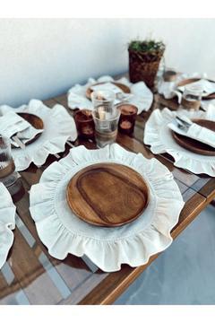 6Lı Ham Keten Yuvarlak Fırfır Detaylı Amerikan Servis/ Supla