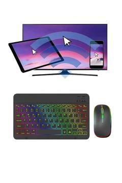 Samsung Galaxy Tab A9 Plus 11 inç Uyumlu Aydınlatmalı Işıklı Kablosuz Bluetooth Klavye+mouse