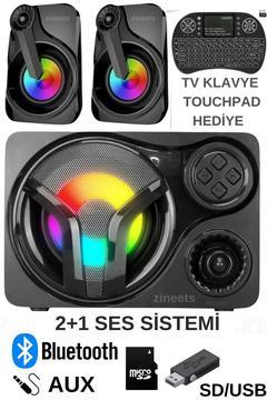 2+1 Soundbar Ev Sinema Sistemi Stereo Hd Ses Kalitesi Rgb Kablolu Usb/sd/fm Destekli 12W