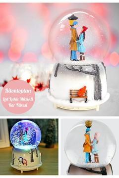 El Ele Tutuşan Aşıklar Kar Küresi Orta Boy Işıklı Müzikli 12cm