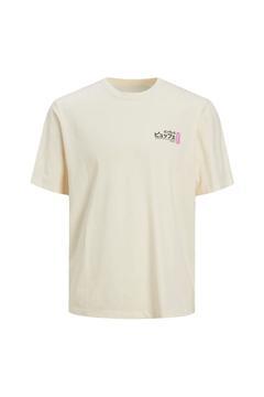 Bisiklet Yaka Krem Erkek T-Shirt JORRECIPE TEE SS CREW NECK TG LN