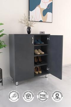 4 Raflı 2 Kapaklı Ayakkabı Dolabı Antre Hol Çok Amaçlı Ayakkabılık Antrasit