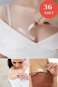 36 Parça Şeffaf Elbise Sabitleyici Dekolte Takı Kıyafet Sabitleme Bandı Elbise Kaydırmaz Bant