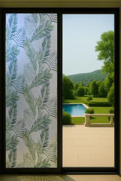 45x100 cm – Statik Cam Filmi Kaplama | Yaprak Desenli Yapışkansız Buzlu Film