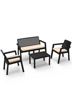 Prestij 2+1+1 Siyah 4lü Bahçe Balkon Masa Takımı