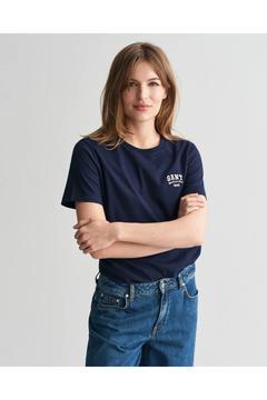 Kadın Lacivert Regular Fit Bisiklet Yaka Logolu T-shirt