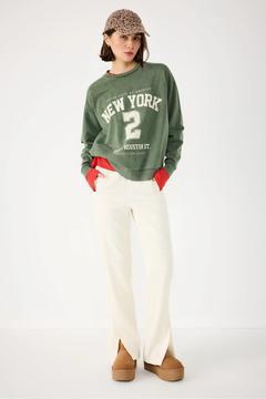 Soluk Efektli Baskılı Oversize Sweatshirt