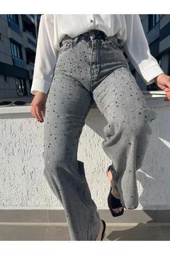 Lavvbutik Taşlı Wideleg Gri Palazzo Pantalon