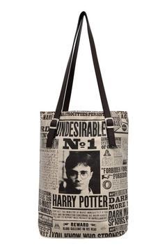 Kadın Vegan Deri Bej Omuz Çantası - Warner Bros Daily Prophet Harry Potter Tasarım