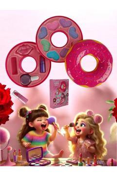 25963 DONUT ŞEKLİNDE 2 KATLI OYUNCAK GÜZELLİK MAKYAJ SETİ