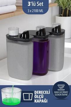 Silikon Kapaklı Ölçekli Toz Sıvı Tablet Deterjan Saklama Kabı Kutusu 2100 Ml 3 Adet