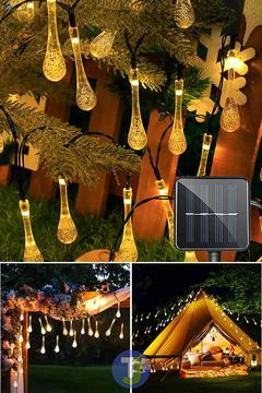 Solar Güneş Enerjili 50 Led Işıklı Su Damlası Dekorasyon Bahçe Aydınlatması (sarı Işık)