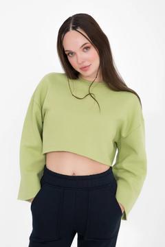 Gabriel Yeşil Bisiklet Yaka Crop Sweatshirt
