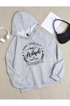 Unisex Angel Baskılı Kapüşonlu Oversıze Sweatshirt Hoodie