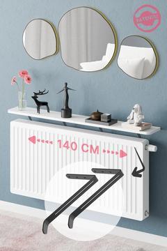 Montajsız Petek Üstü Uçan Raf Dresuar Kalorifer Peteği Rafı Kitaplık 140 X 18 Cm Beyaz Oval Kesim