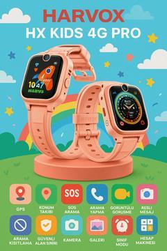 HX Kids 4G Pro Sim Kartlı Harvox Akıllı Çocuk Saati Gps Konum Takibi Arama Konuşma 4G Destekli