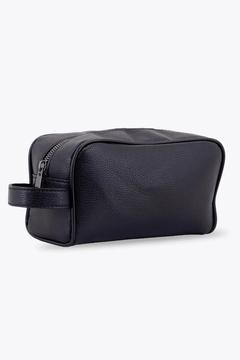 Siyah Suni Deri Kişisel Traş Kozmetik Makyaj El Çantası