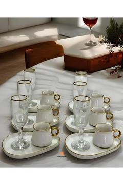 6 Kişilik Oval Sunum Tabaklı Kahve Fincanı