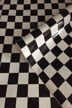 F0800 Siyah Beyaz Kare Damalı Desen Yapışkanlı Folyo 45cm X 1m