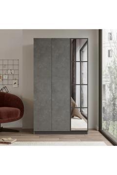 New Home 3 Kapaklı Çekmeceli Aynalı Gardırop Elbise Dolabı Beton Hm1-rg