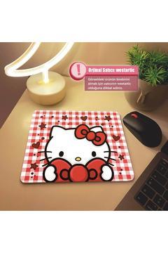 Hello Kitty Kırmızı Ekose Desenli Mousepad, Mouse Altlığı