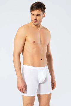 Erkek Likralı Uzun Boxer (Bel Bantlı) 1336/Beyaz