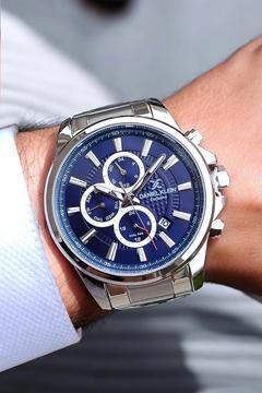 Exclusive Tüm Fonksiyonları Aktif, Takvimli, Çelik Bilezik Lacivert Kadran Erkek Kol Saati