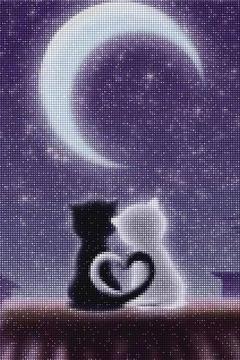 Romantik Kediler - Diamond Painting, Elmaslı Goblen, Mozaik Tablo, Elmas, Boncuk Taş İşleme 20X30cm