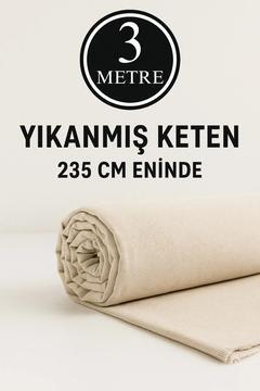 3 Metre Yıkanmış Ham Naturel Keten Kumaş - 235 cm En - Organik - Doğal - Punch - Döşemelik Kumaş