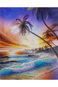 Tropical Sunset - Diamond Painting, Elmaslı Goblen, Mozaik Tablo, Elmas, Boncuk, Taş Işleme 40x50cm