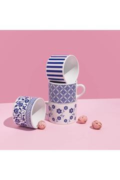 Mavi Beyaz Desen 4'lü Set Küçük Kupa, Double Türk Kahve Fincanı, kahve fincanı, kupa bardak