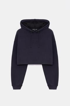 Yumuşak Dokulu Kapüşonlu Crop Sweatshirt