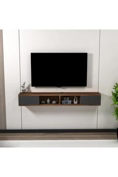 Tv Sehpası Duvara Monte Raflı, Ceviz Antrasit - Mayer