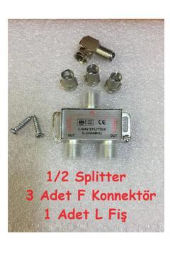 1/2 Splitter 2 li Uydu Anten Çoklayıcı Dağıtıcı + 3 Adet F Konnektör + 1 Adet L Tipi Konnektör