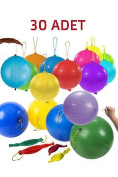 30 Adet Lastikli Zıpzıp Balon Ipli Punch Panç Büyük Balon