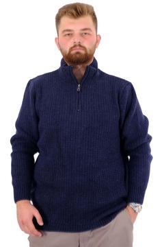Mode XL Büyük Beden Erkek Triko Kazak Yarım Fermuarlı Dik Yaka 24209 Lacivert