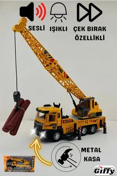 Oyuncak İş Makinesi Sesli Işıklı Çek Bırak Vinç, Kule Vinç ve Kepçe 30 Cm Aksesuarlı Kapıları Açılan