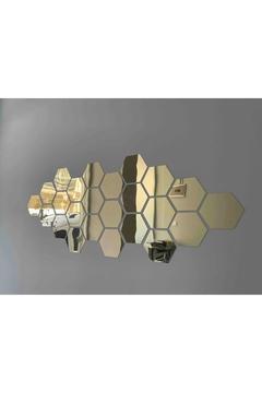 Dekoratif Pleksi Altıgen Bal Peteği Ayna 12 Adet 11x12.5cm Gold