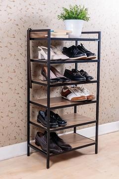 6 Raflı Ayakkabılık Metal Ahşap Çok Amaçlı Raf Ayakkabı Dolabı