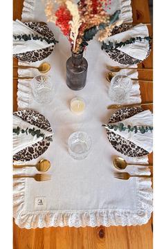 %100 Pamuklu Ham Keten Runner 40x110 cm  Fisto Fırfırlı Bohem Amerikan Servisi, Yemek Masası