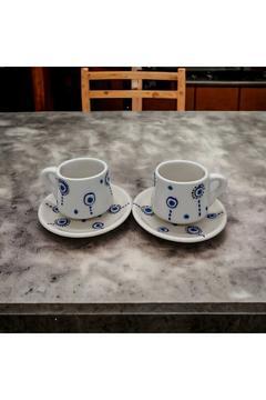 Nazar Boncuğu Kabartma Desenli El Yapımı Seramik Fincan 2'Li