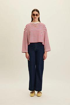 ÇİZGİLİ CROP OVERSIZE SWEATSHIRT KIRMIZI ÇİZGİ