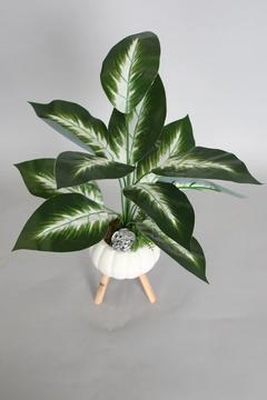 Ahşap Ayaklı Beton Saksida Yapay 12 Yapraklı Bitki 50 cm Model 9