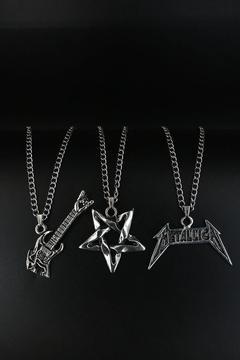 Elektro Gitar, Yıldız Pentagram ve Metallica Gümüş Renk Kolye Seti